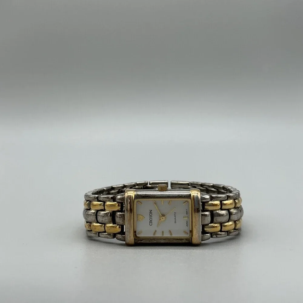 Croton Womens Watch 17mm White Dial Two Tone 23K Gold Plated New Battery 7